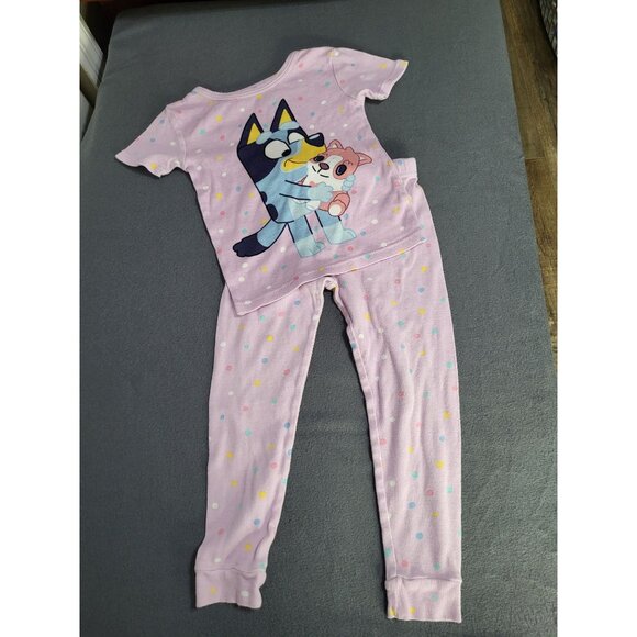 Bluey Other - BLUEY Girls SZ 5T Pajama Set Short Sleeve Pants Fitted Polka Dot Purple